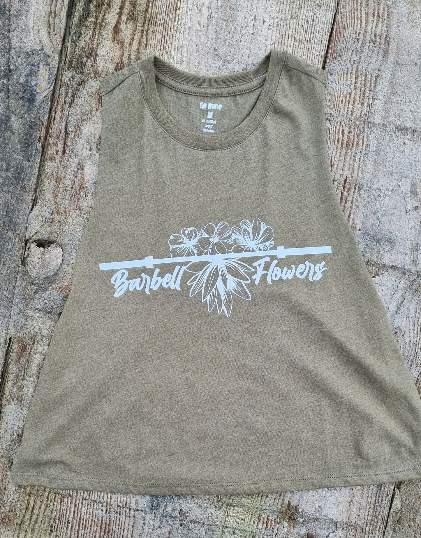 Tank Top- Barbell flowers heater olive