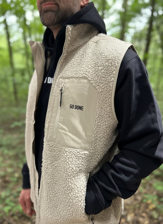 Veste sans manches Sherpa beige unisexe